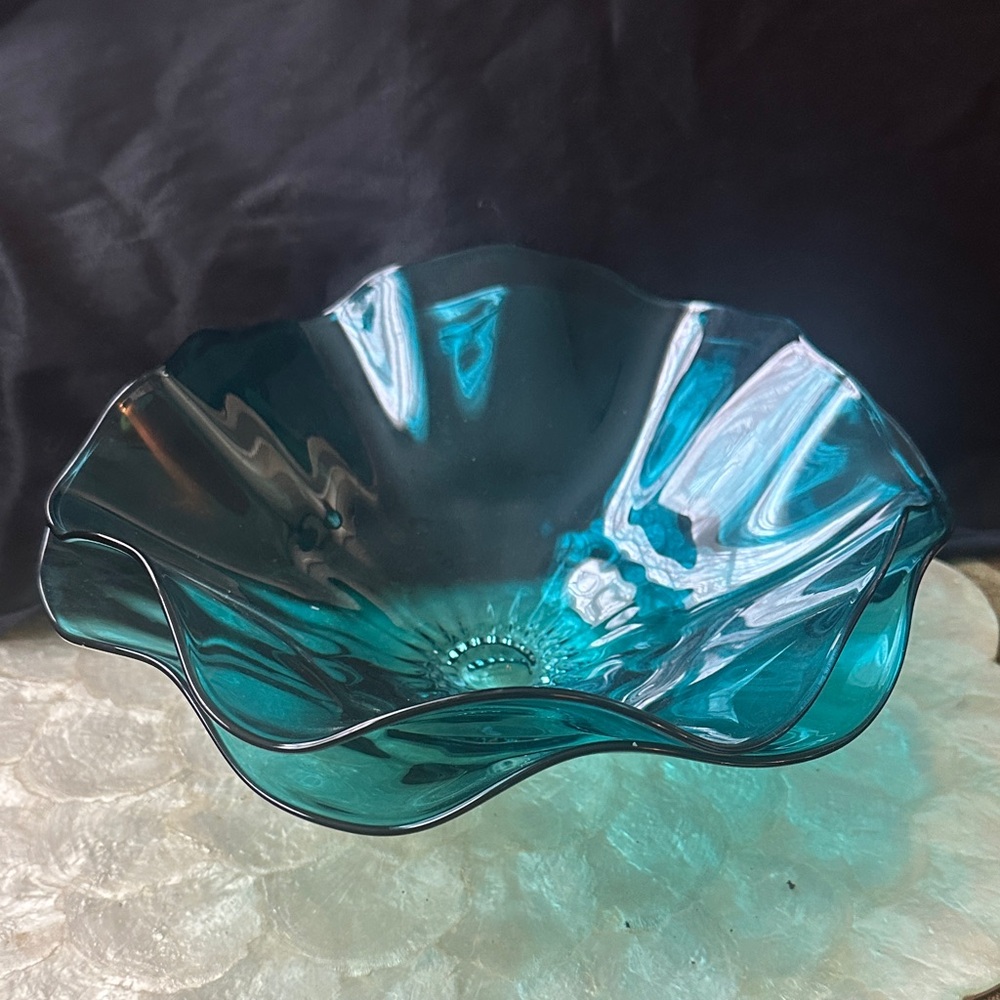 Set of Two Blue Glass Bowls